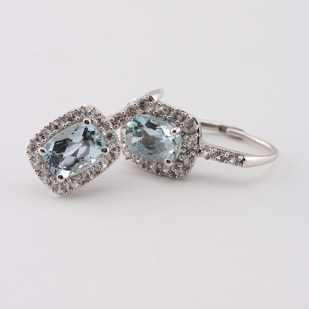 14K White Gold Aquamarine Sapphire Earrings