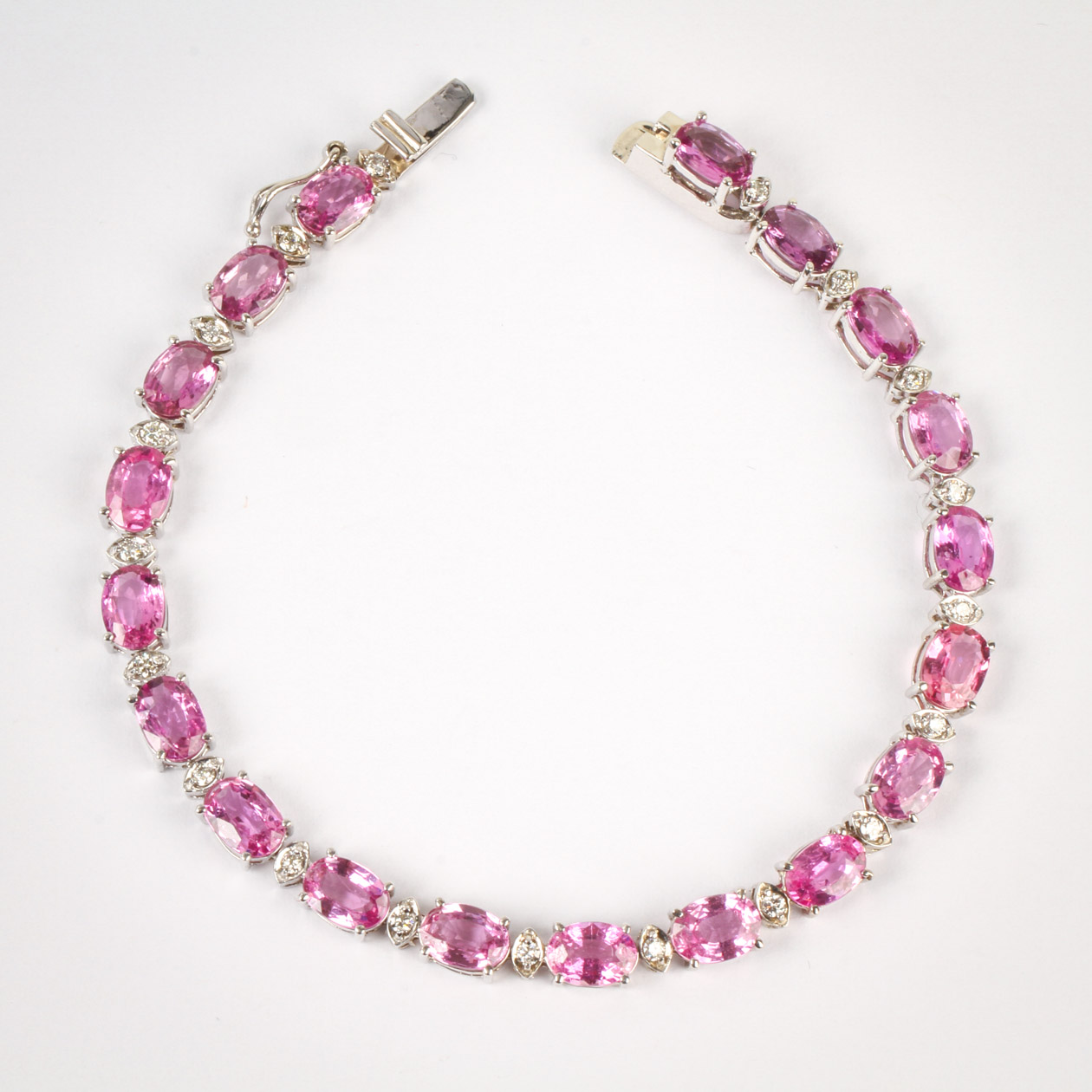 14K White Gold, Pink Sapphire, and Diamond Tennis Bracelet