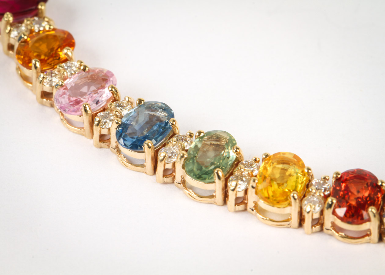 14K Yellow Gold, 1.50 CTW Diamond, and Fancy Sapphire Tennis Bracelet