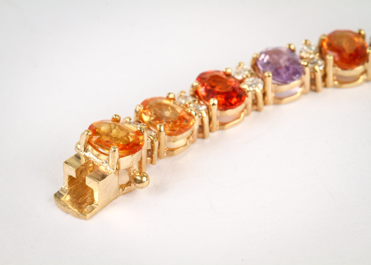 14K Yellow Gold, 1.50 CTW Diamond, and Fancy Sapphire Tennis Bracelet