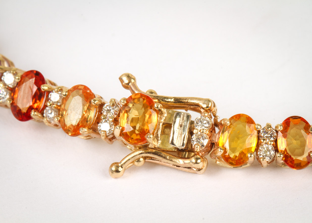 14K Yellow Gold, 1.50 CTW Diamond, and Fancy Sapphire Tennis Bracelet