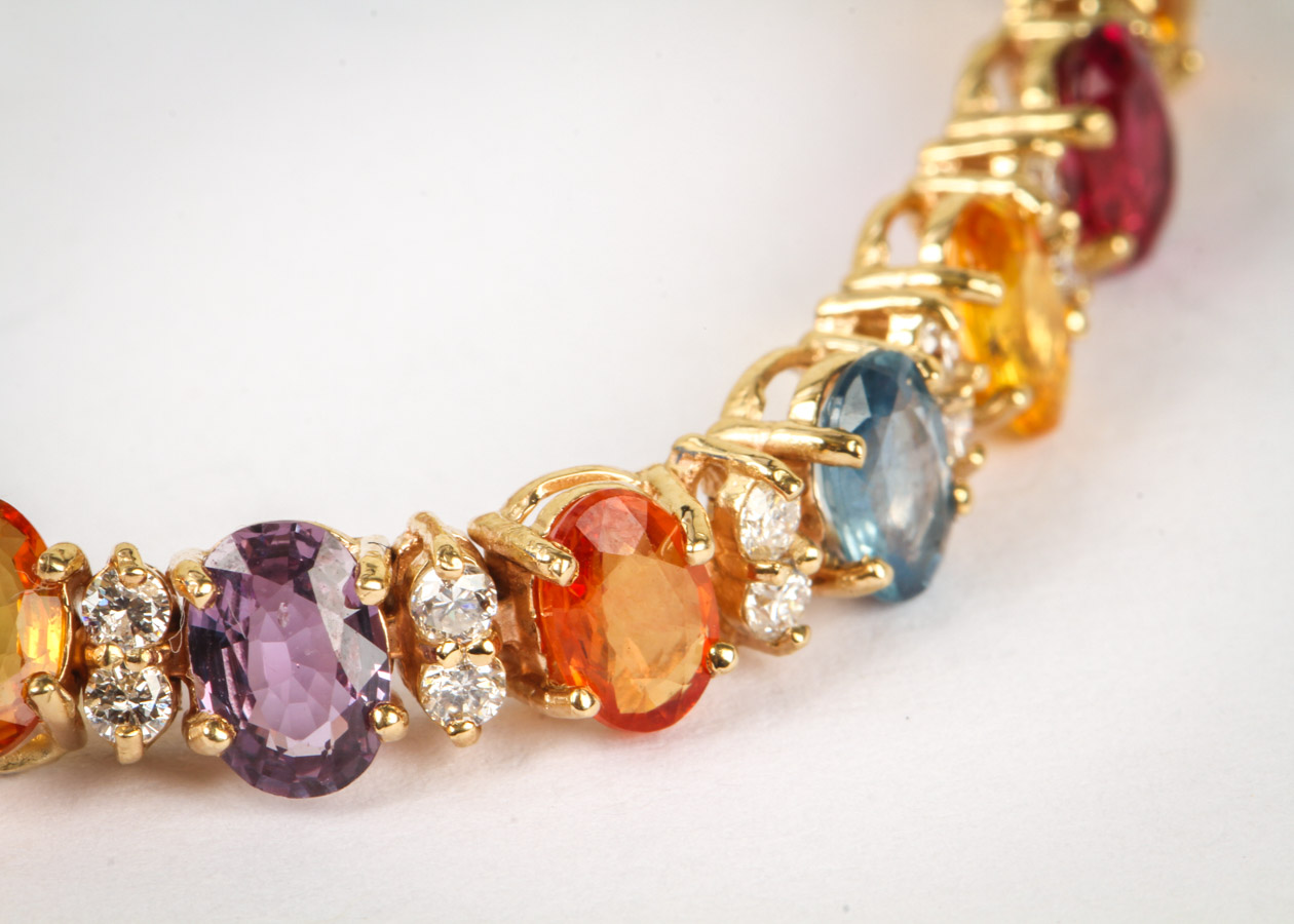 14K Yellow Gold, 1.50 CTW Diamond, and Fancy Sapphire Tennis Bracelet