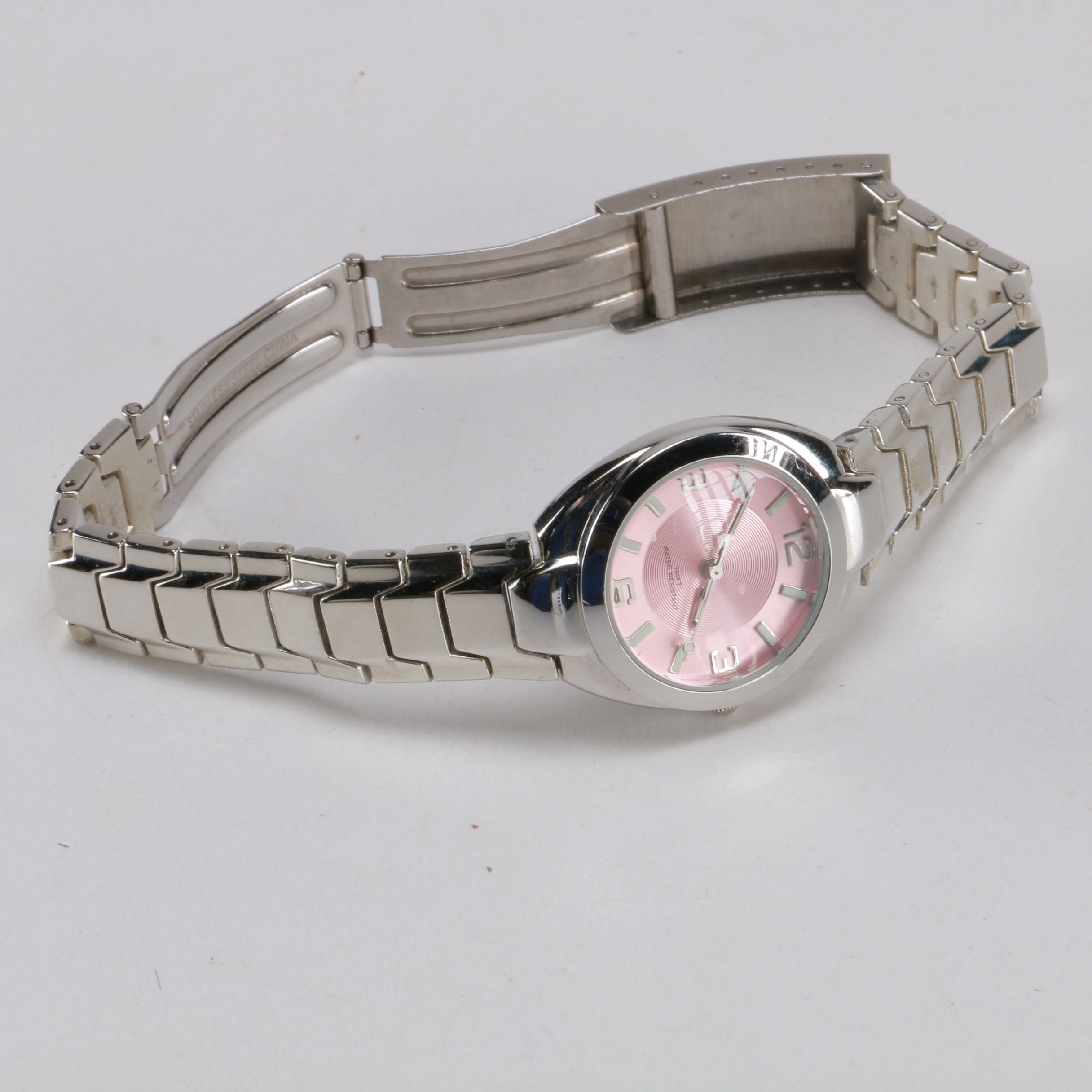 Pink Face Steel Band Ladies Watch