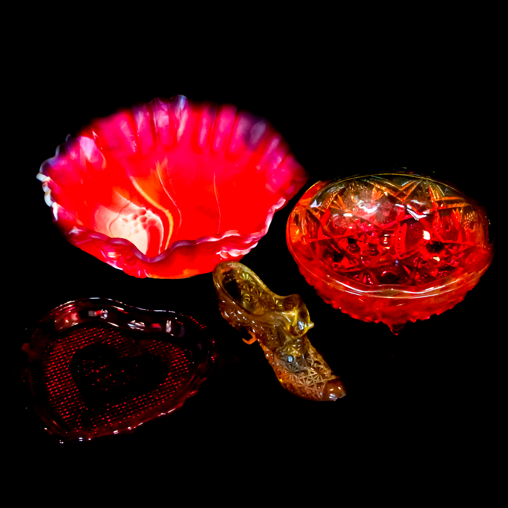 Assortment of Colored Glass Dishes