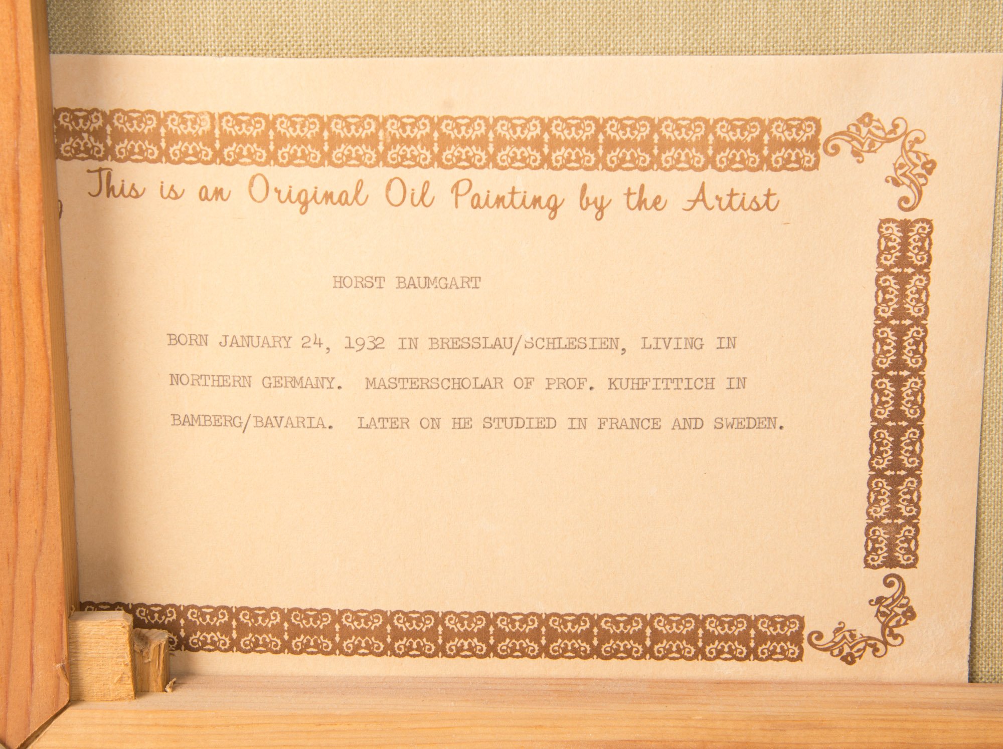 Horst Baumgart Original Oil on Canvas