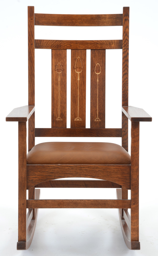 Stickley Inlaid Oak Harvey Ellis Rocking Chair