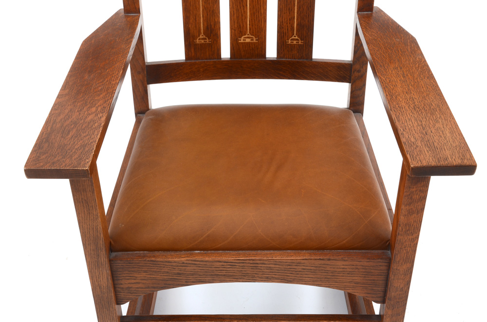 Stickley Inlaid Oak Harvey Ellis Rocking Chair