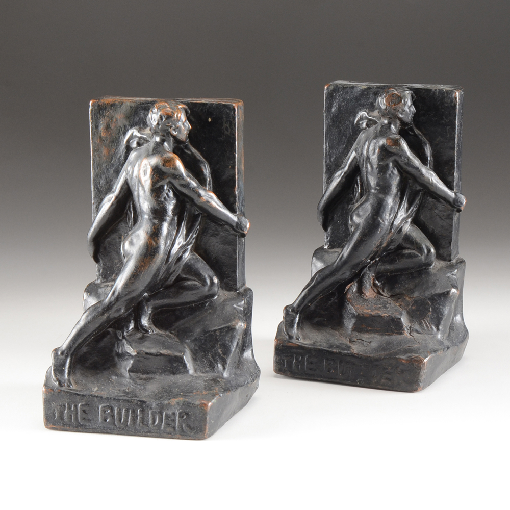 Pair of "The Builder" Bronze Bookends