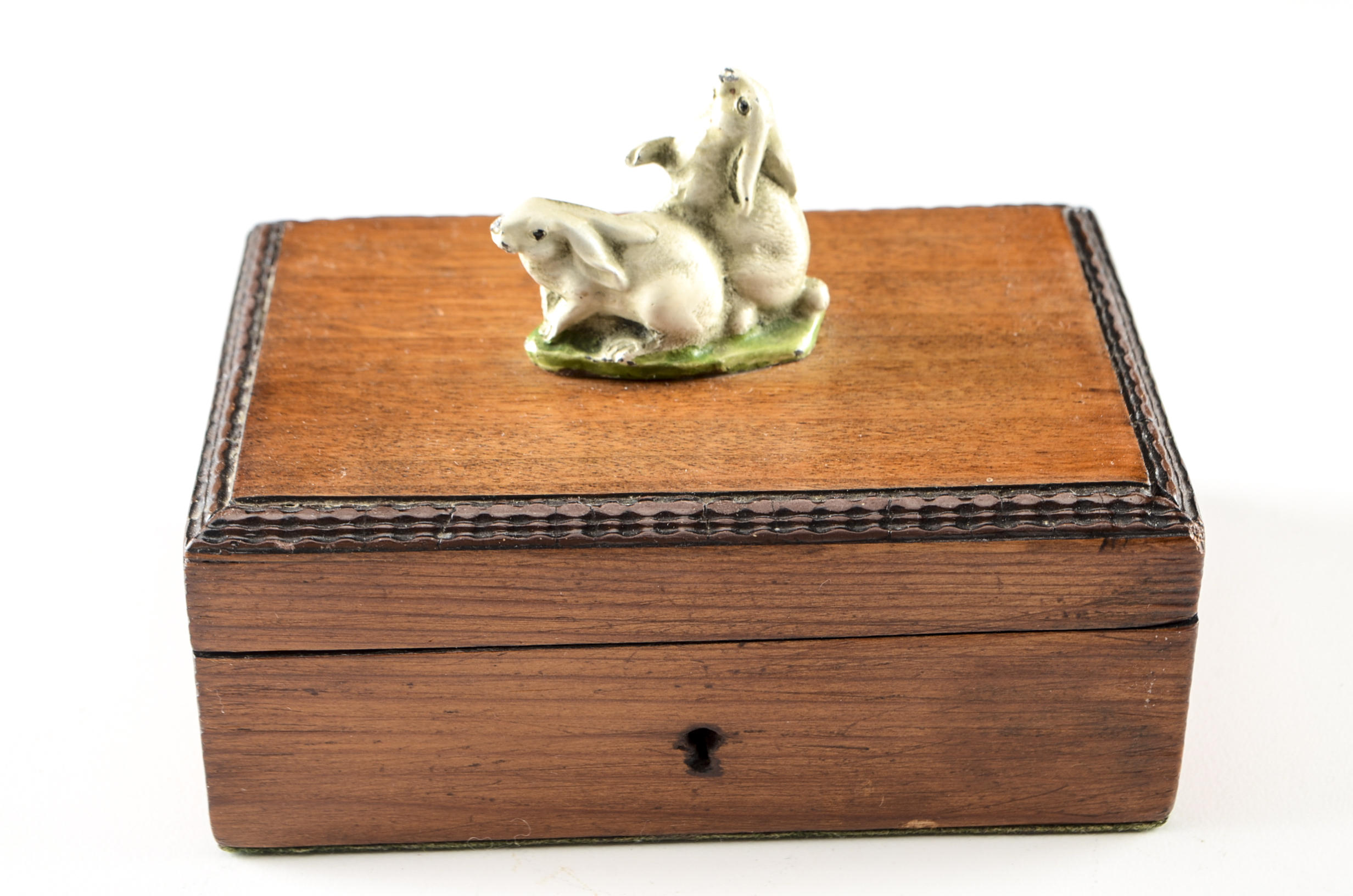 Antique Pine Trinket Box with Rabbit Finial
