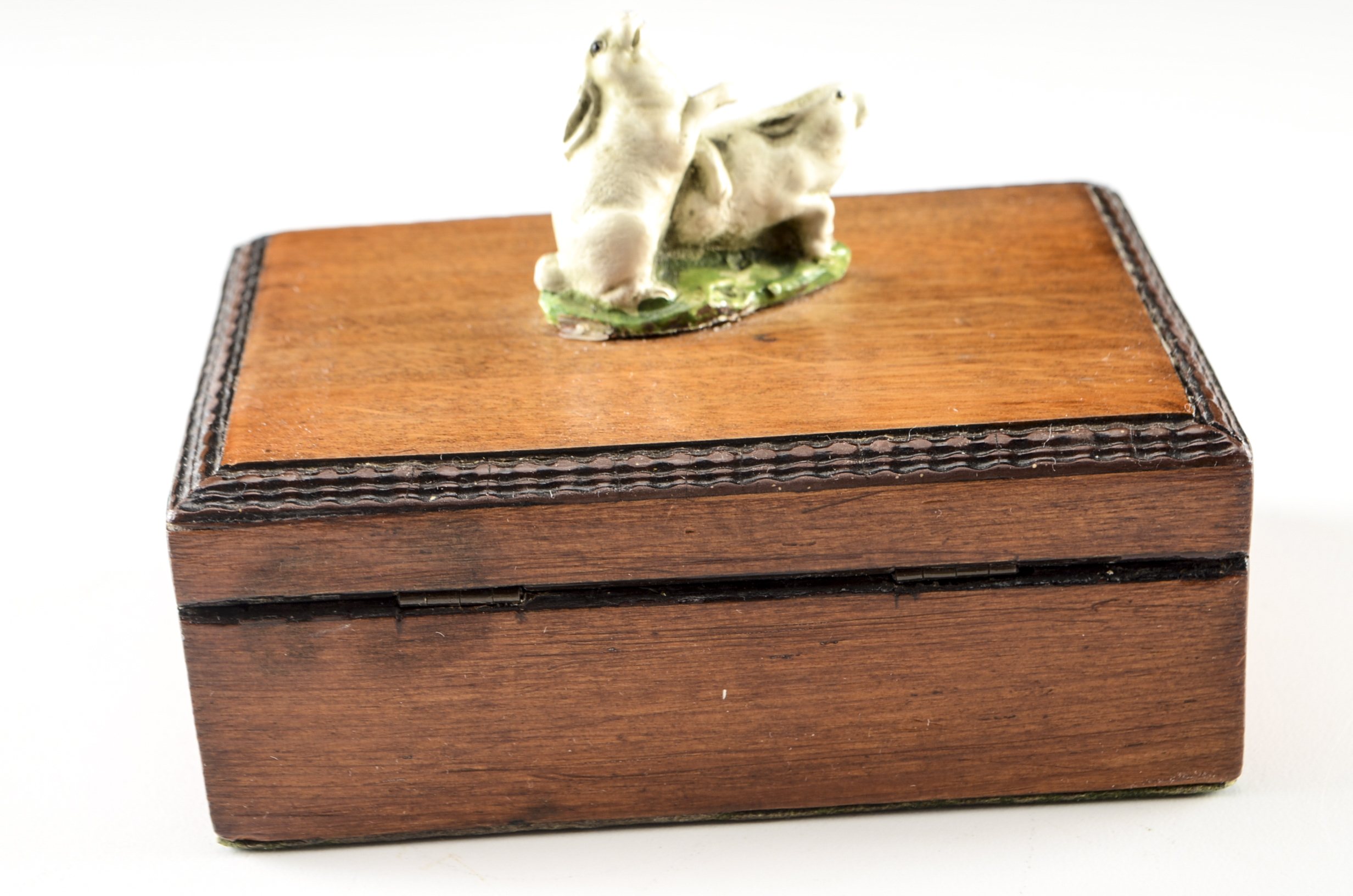 Antique Pine Trinket Box with Rabbit Finial