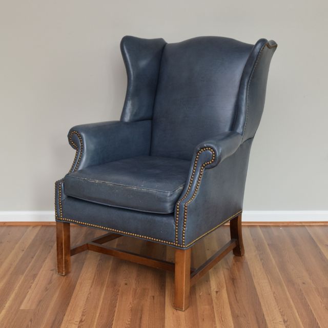 Old Hickory Tannery Leather Wingback Chair with Brass Nailhead Trim