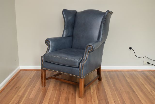 Old Hickory Tannery Leather Wingback Chair with Brass Nailhead Trim