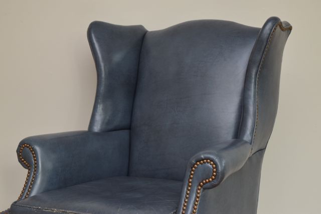 Old Hickory Tannery Leather Wingback Chair with Brass Nailhead Trim