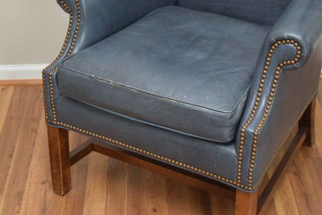 Old Hickory Tannery Leather Wingback Chair with Brass Nailhead Trim