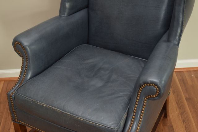 Old Hickory Tannery Leather Wingback Chair with Brass Nailhead Trim