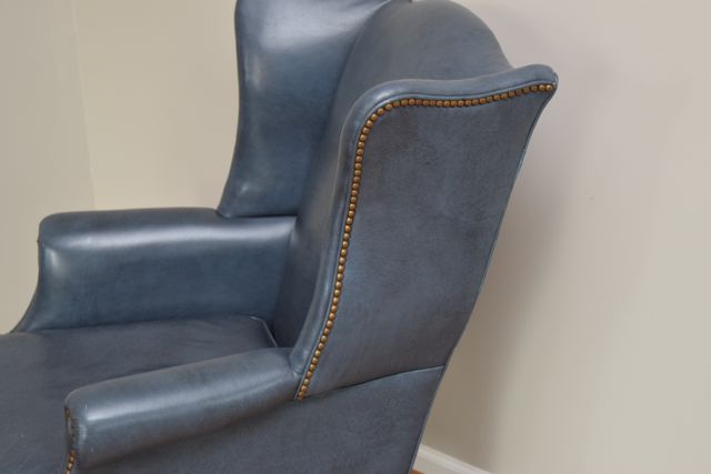 Old Hickory Tannery Leather Wingback Chair with Brass Nailhead Trim