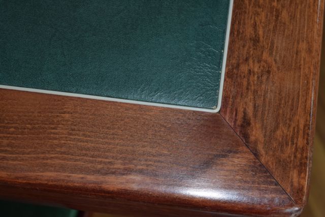 Vintage Leg-O-Matic Wood and Vinyl Folding Table with Four Matching Chairs