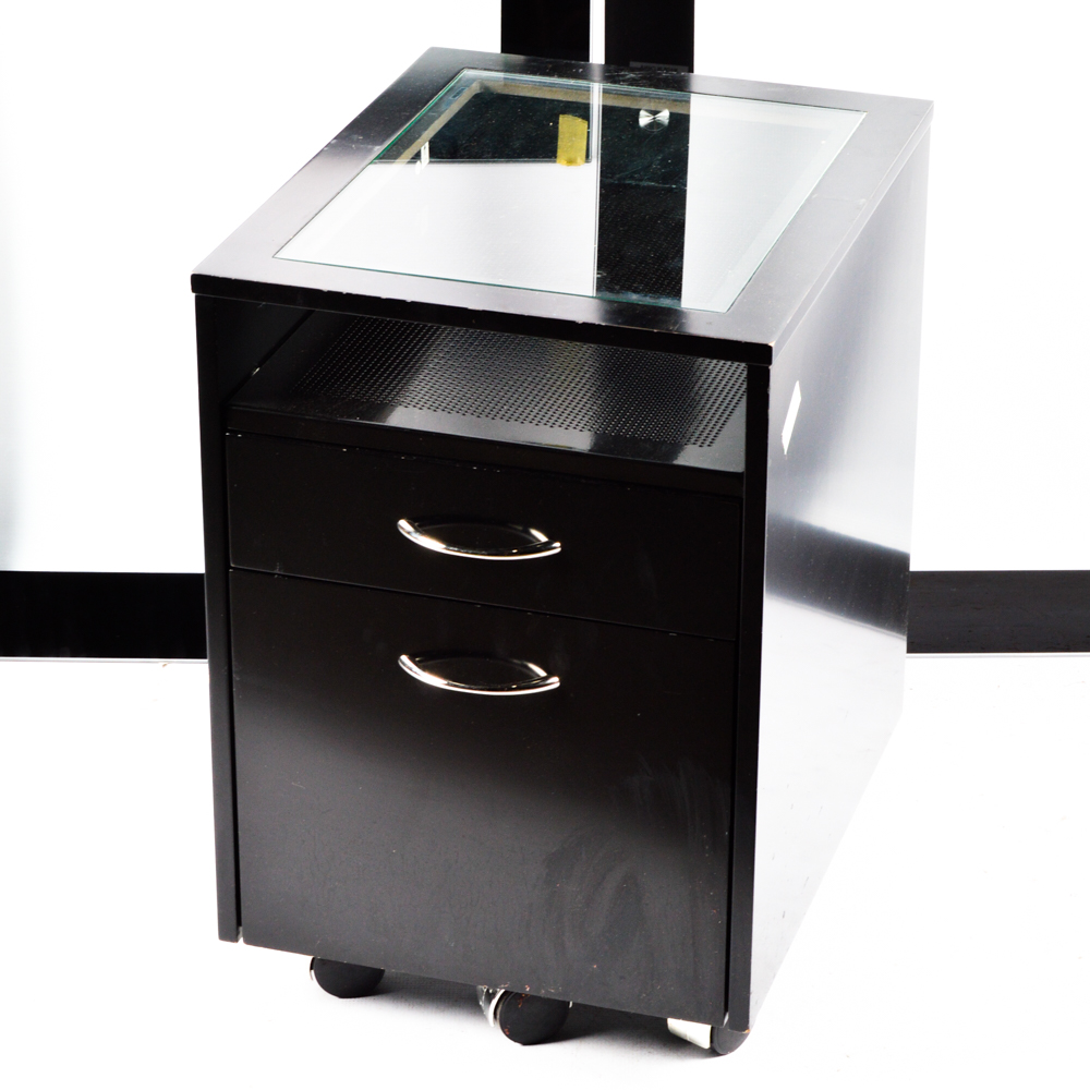 Glass Top Desk with Chair and File Cabinet