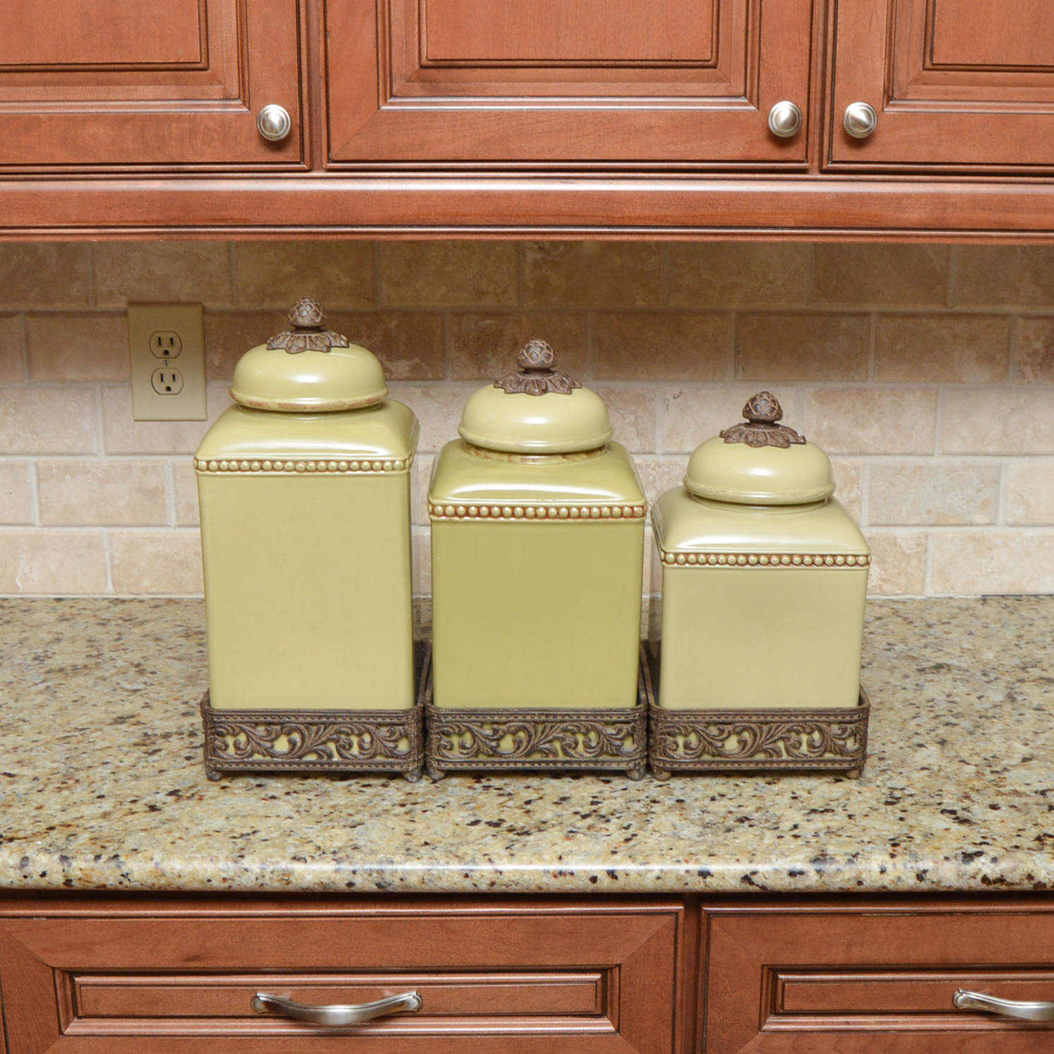 Green Ceramic Canister Set by Gracious Goods