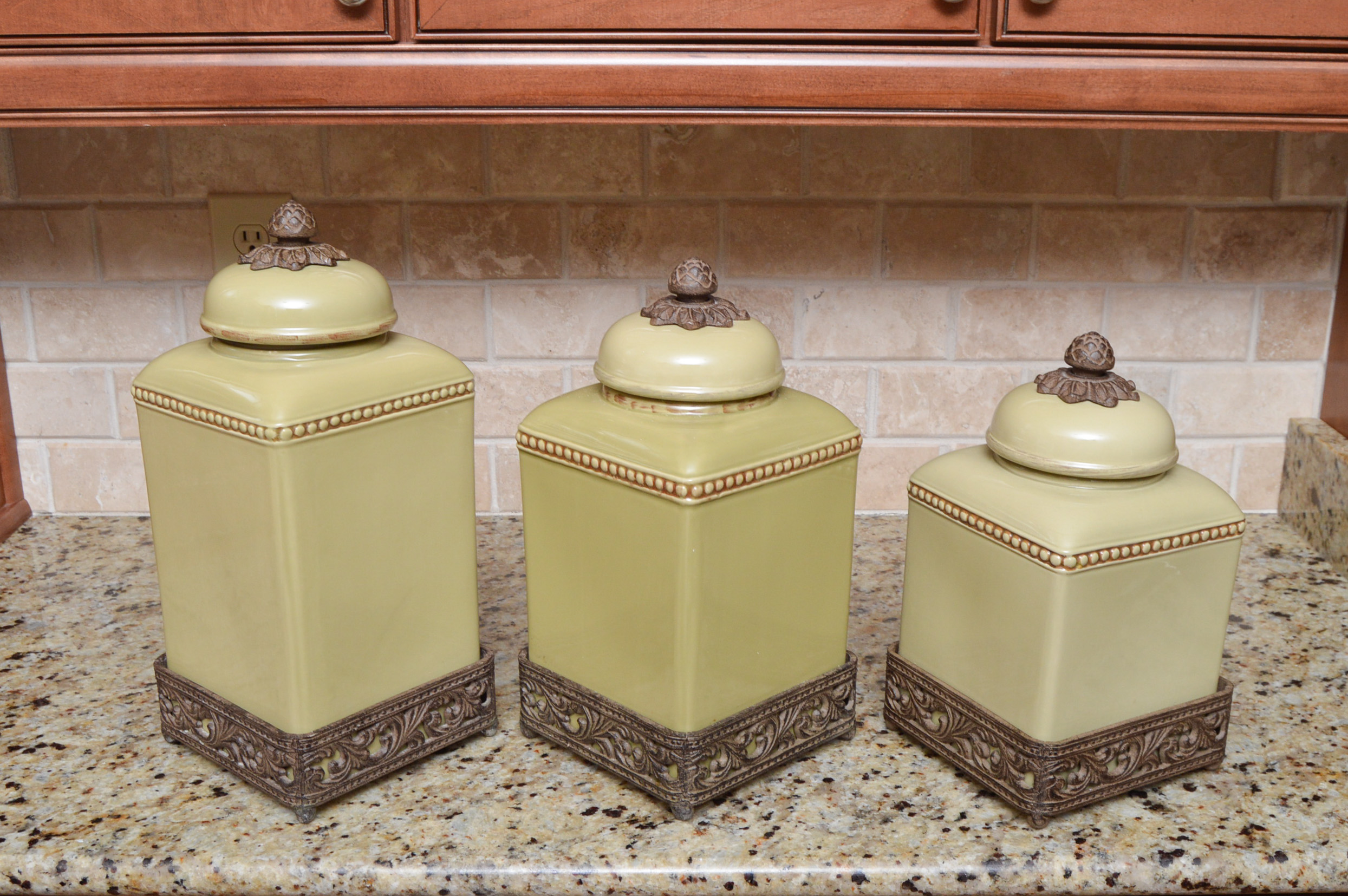 Green Ceramic Canister Set by Gracious Goods