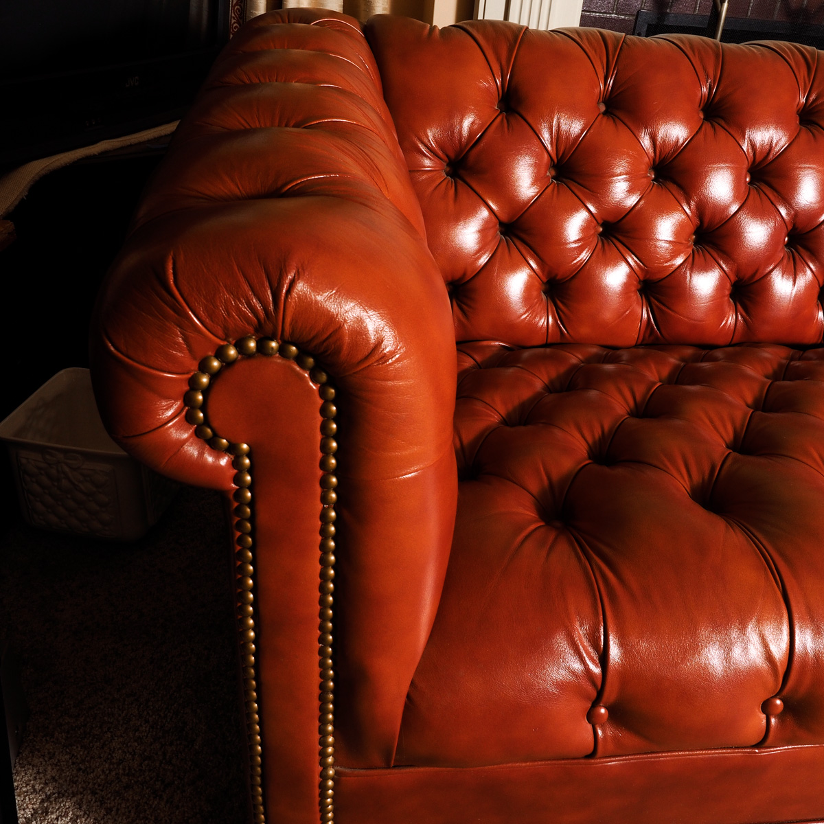 Vintage Tobacco Colored Leather Chesterfield Sofa
