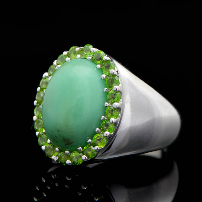 Sterling Silver, Chrysoprase and Chrome Diopside Ring