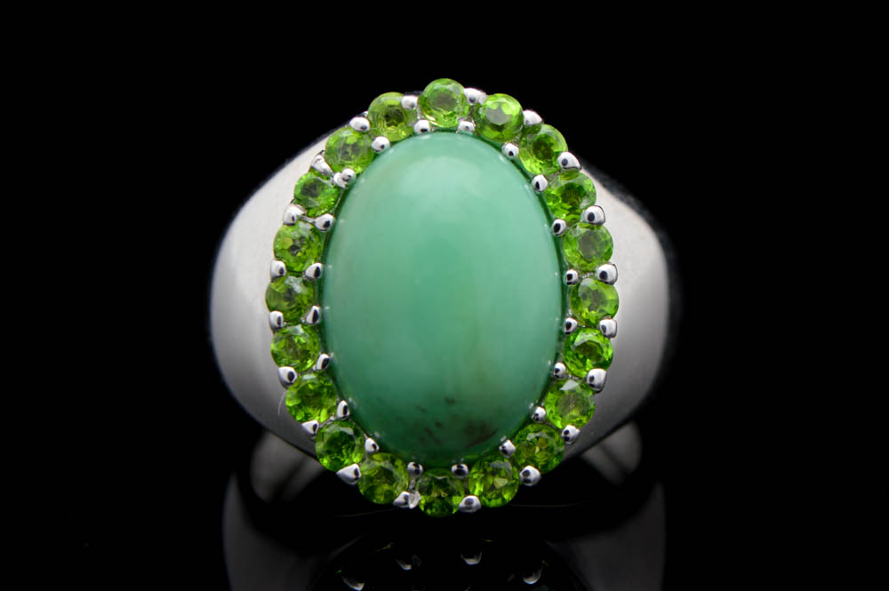 Sterling Silver, Chrysoprase and Chrome Diopside Ring