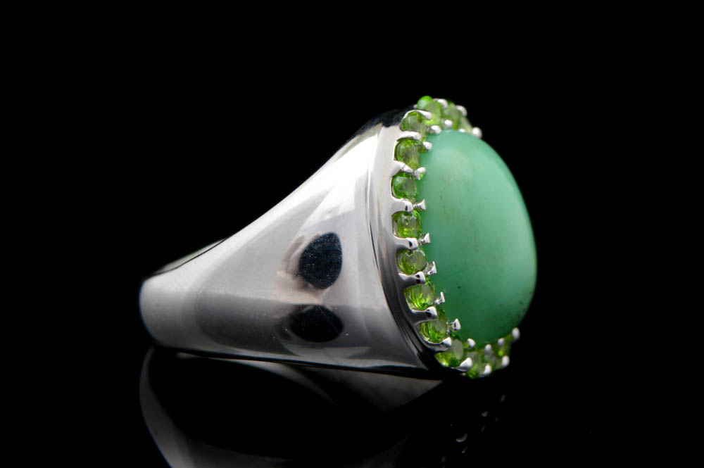 Sterling Silver, Chrysoprase and Chrome Diopside Ring