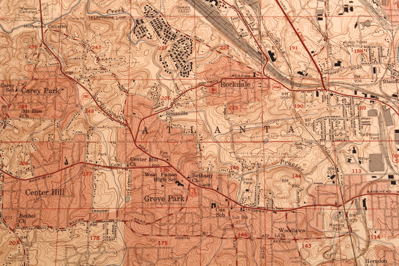 Collection of Vintage Geographical and Topographic Maps of Metro Atlanta