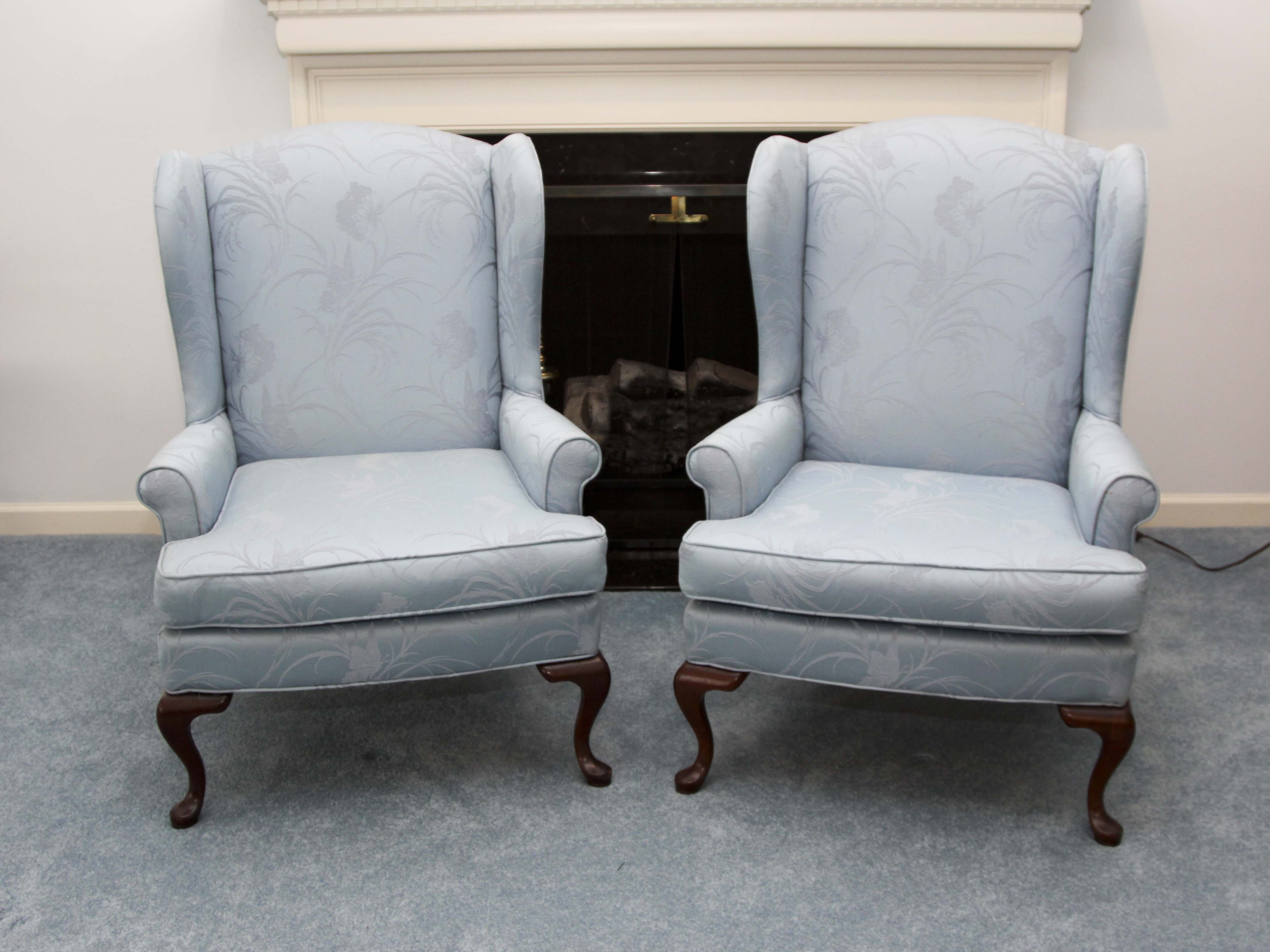 A Pair of  Key City Queen Anne Style Wingback Chairs