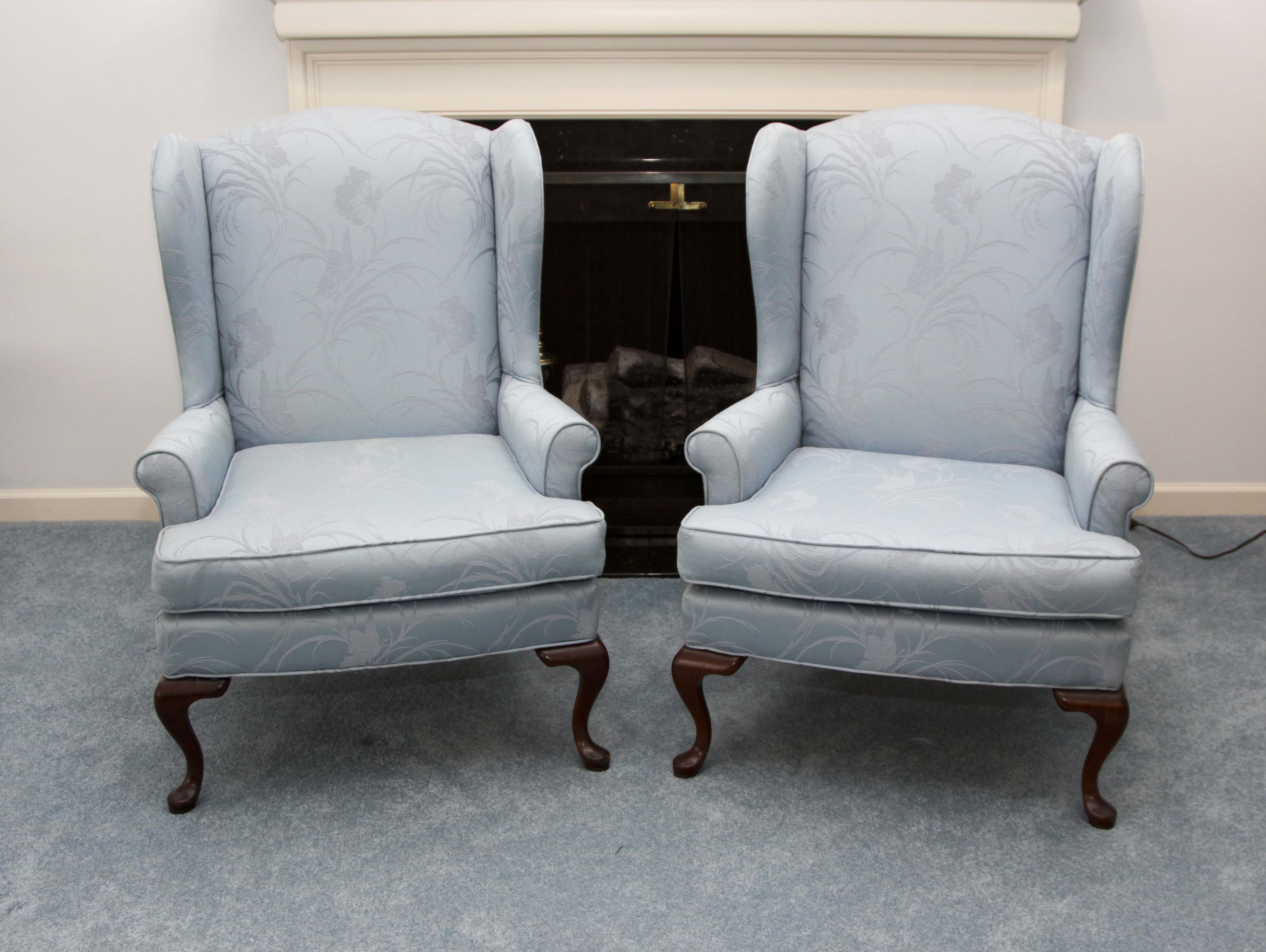 A Pair of  Key City Queen Anne Style Wingback Chairs