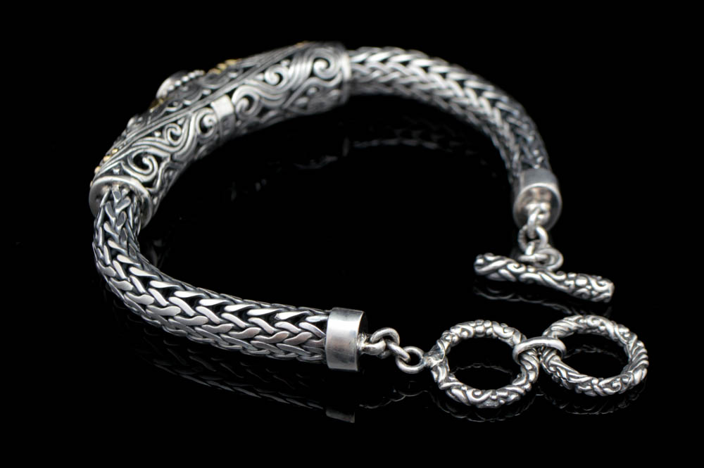 Sterling Silver, 18K Gold and Amethyst Bracelet