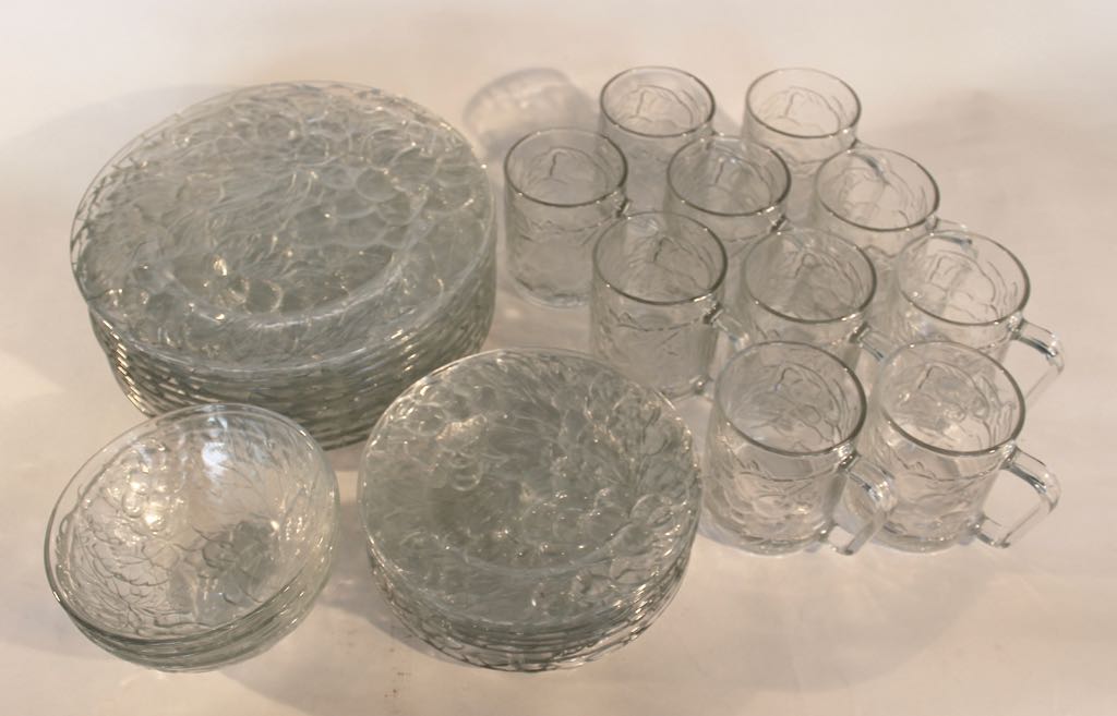 Vintage KIG Indonesia Pressed Glass Collection with Grape Motif