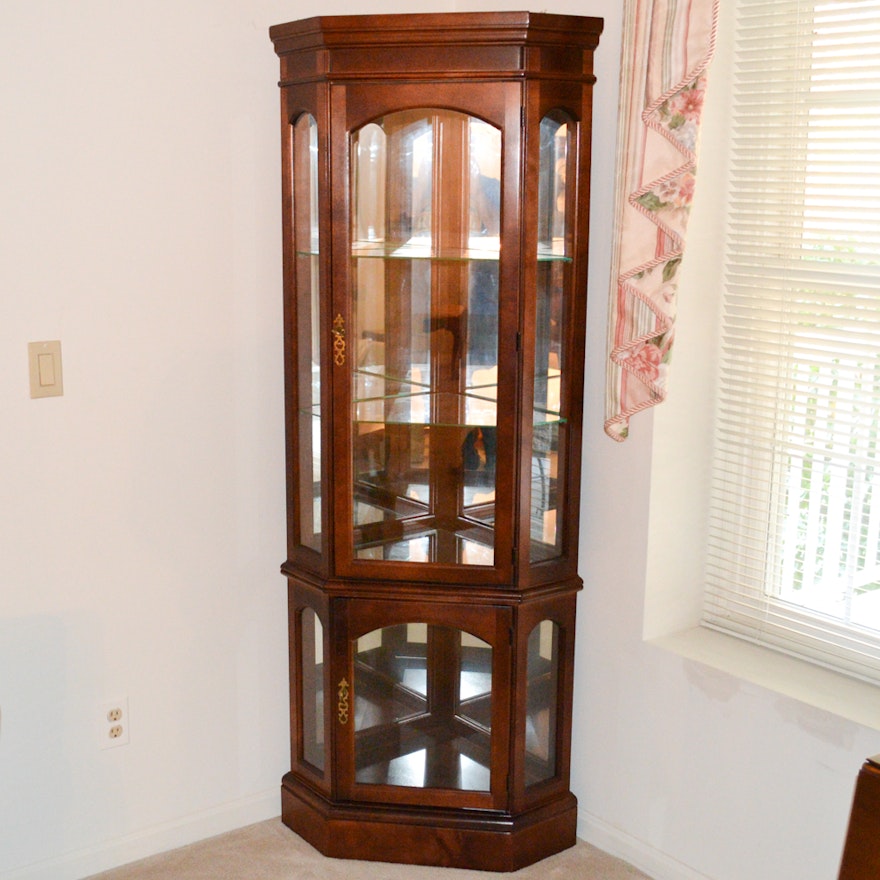 Lighted Wooden Corner Curio Cabinet