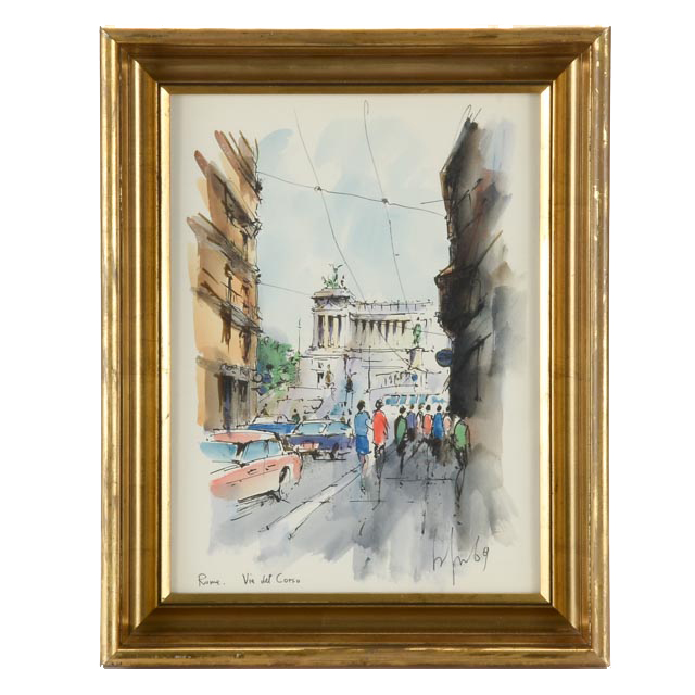 Original Watercolor on Paper "Via del Corso"