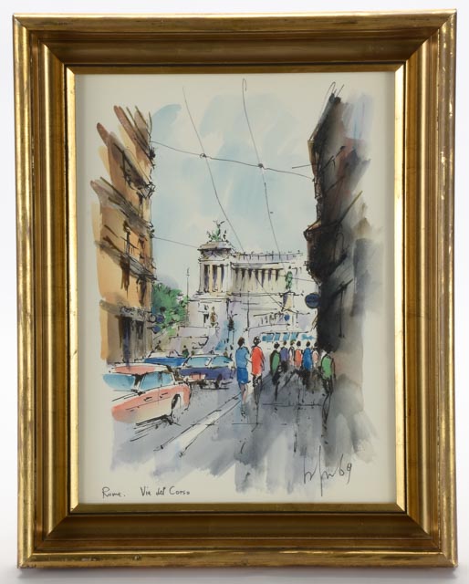 Original Watercolor on Paper "Via del Corso"