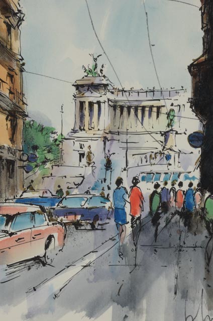 Original Watercolor on Paper "Via del Corso"