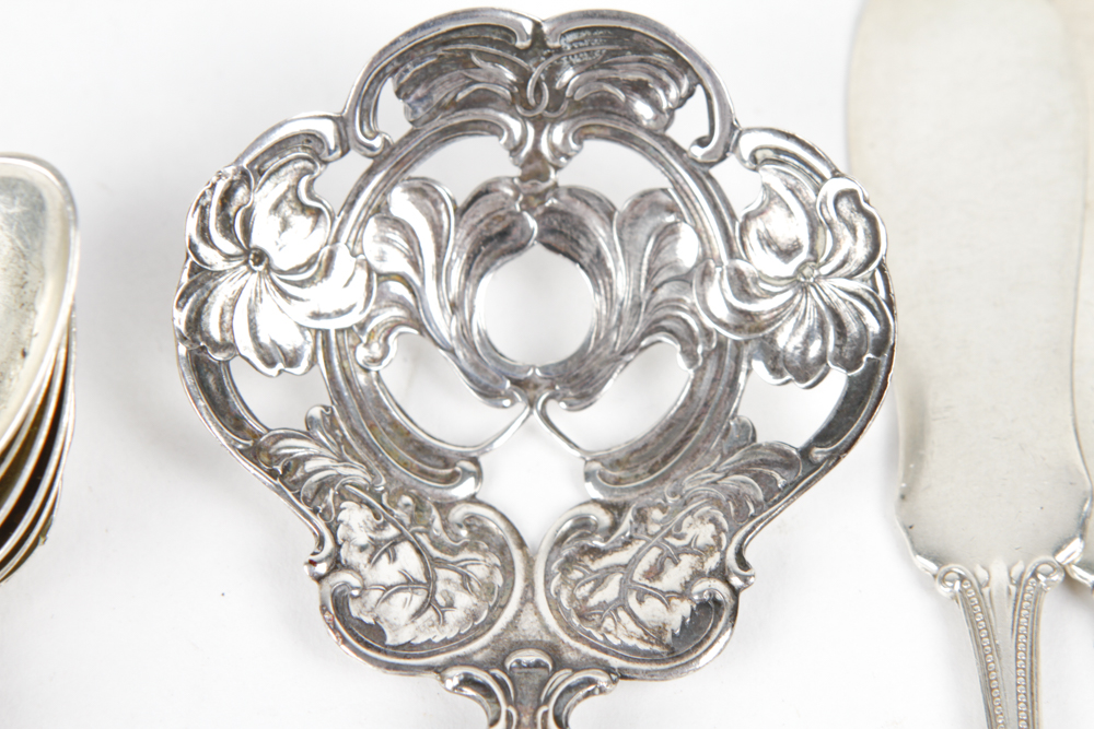 Collection of Sterling Spoons, Spreaders and a Serving Utensil