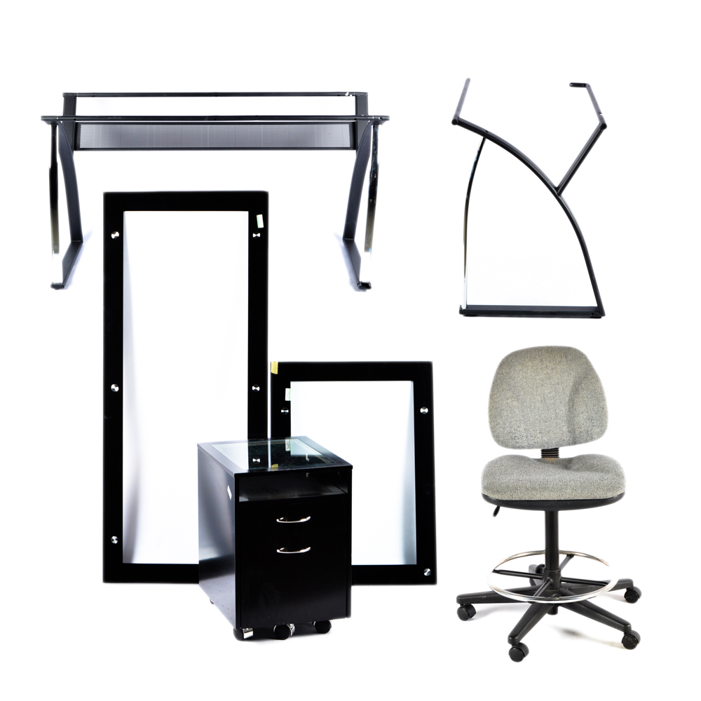 Glass Top Desk with Chair and File Cabinet