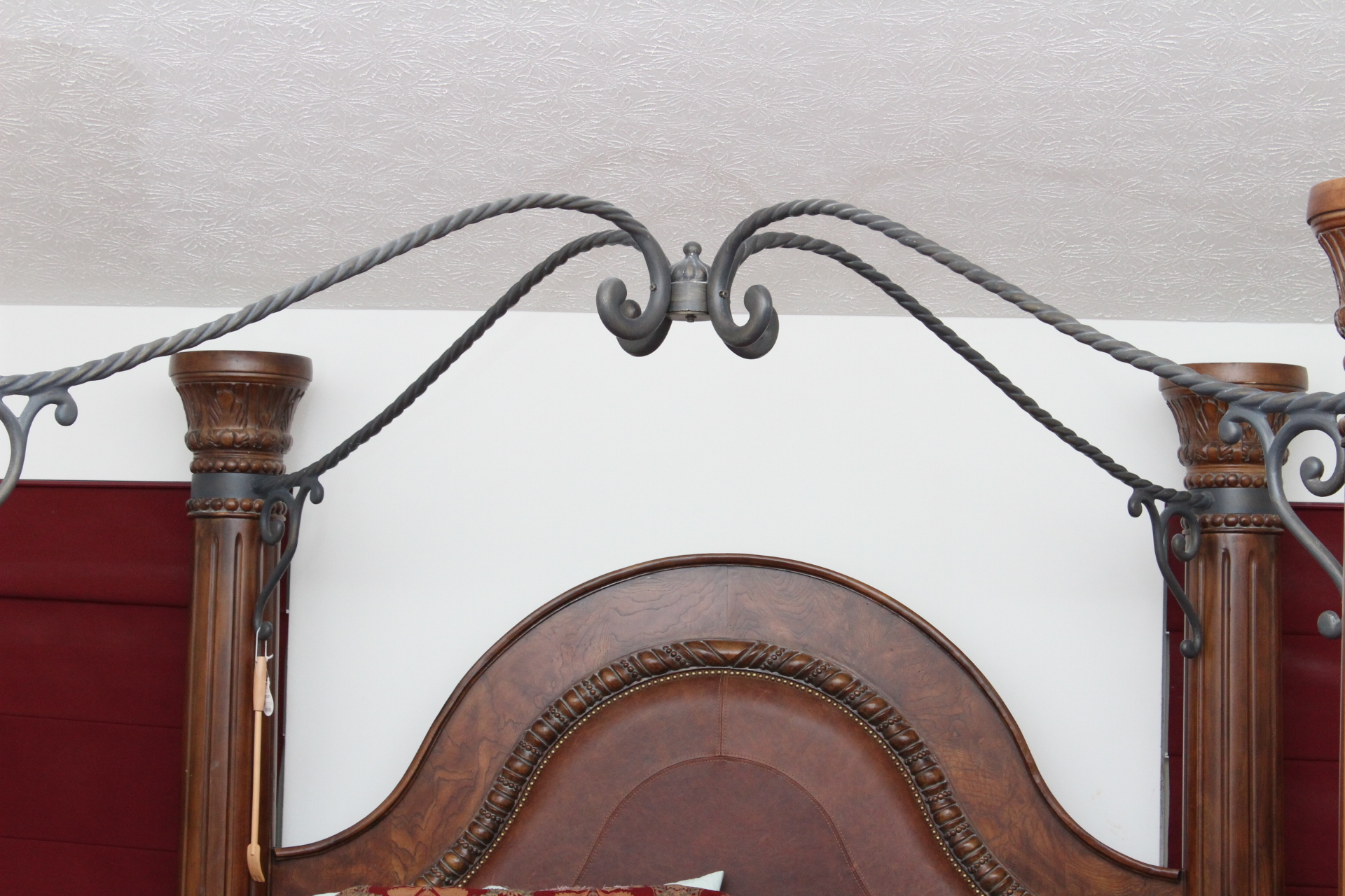 Collezione Europa Walnut Veneer and Wrought Iron California King Size Canopy Bed