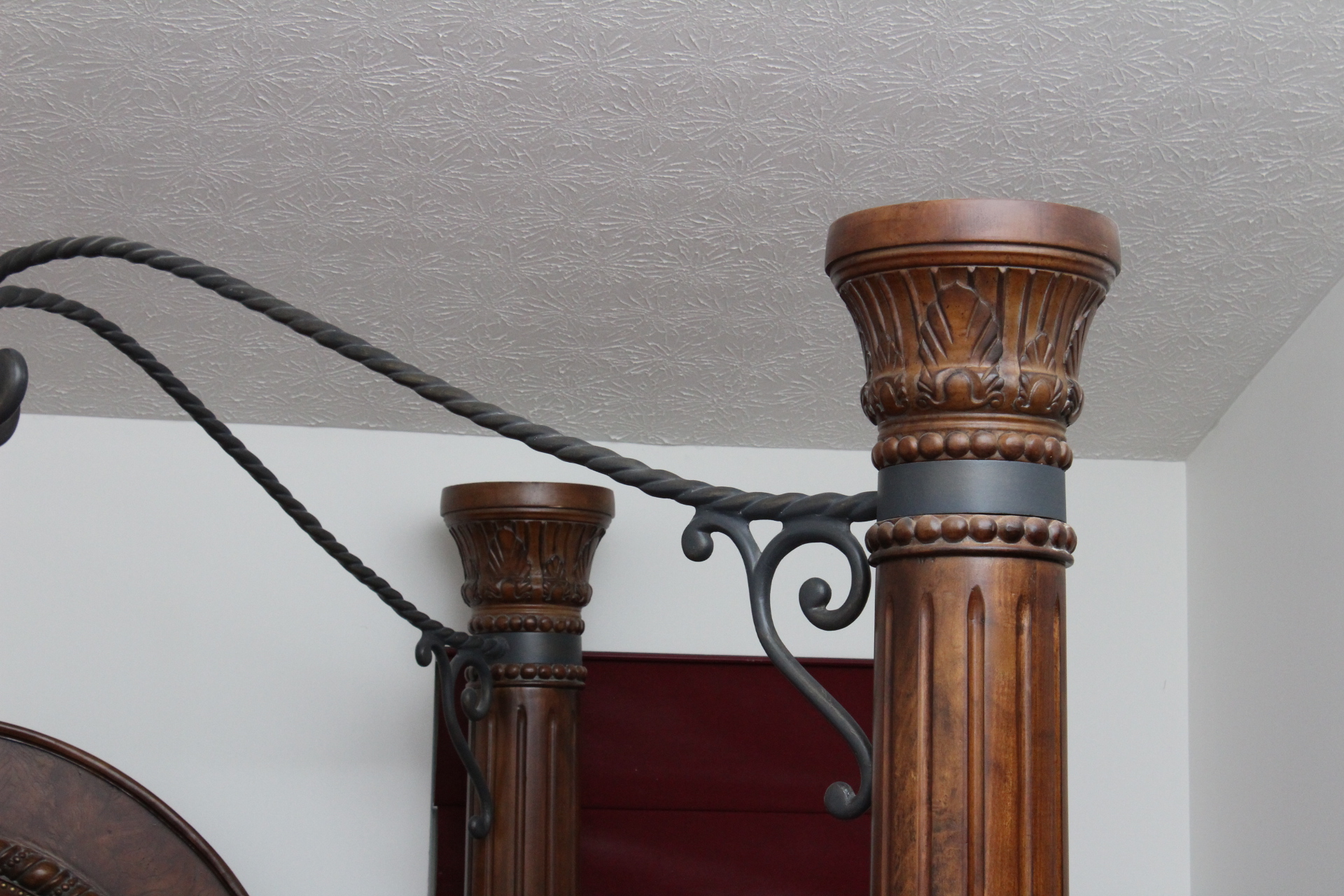 Collezione Europa Walnut Veneer and Wrought Iron California King Size Canopy Bed