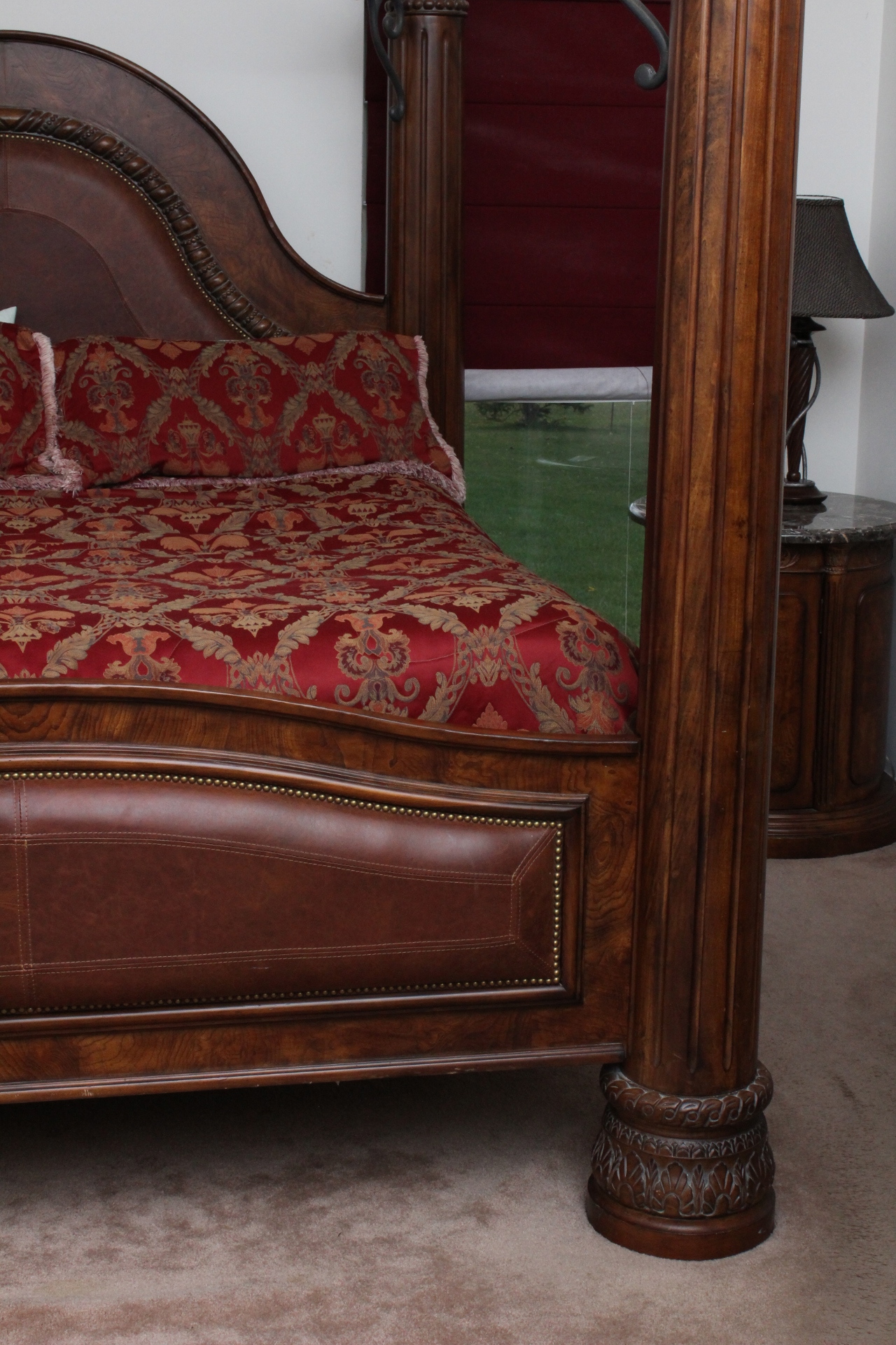 Collezione Europa Walnut Veneer and Wrought Iron California King Size Canopy Bed