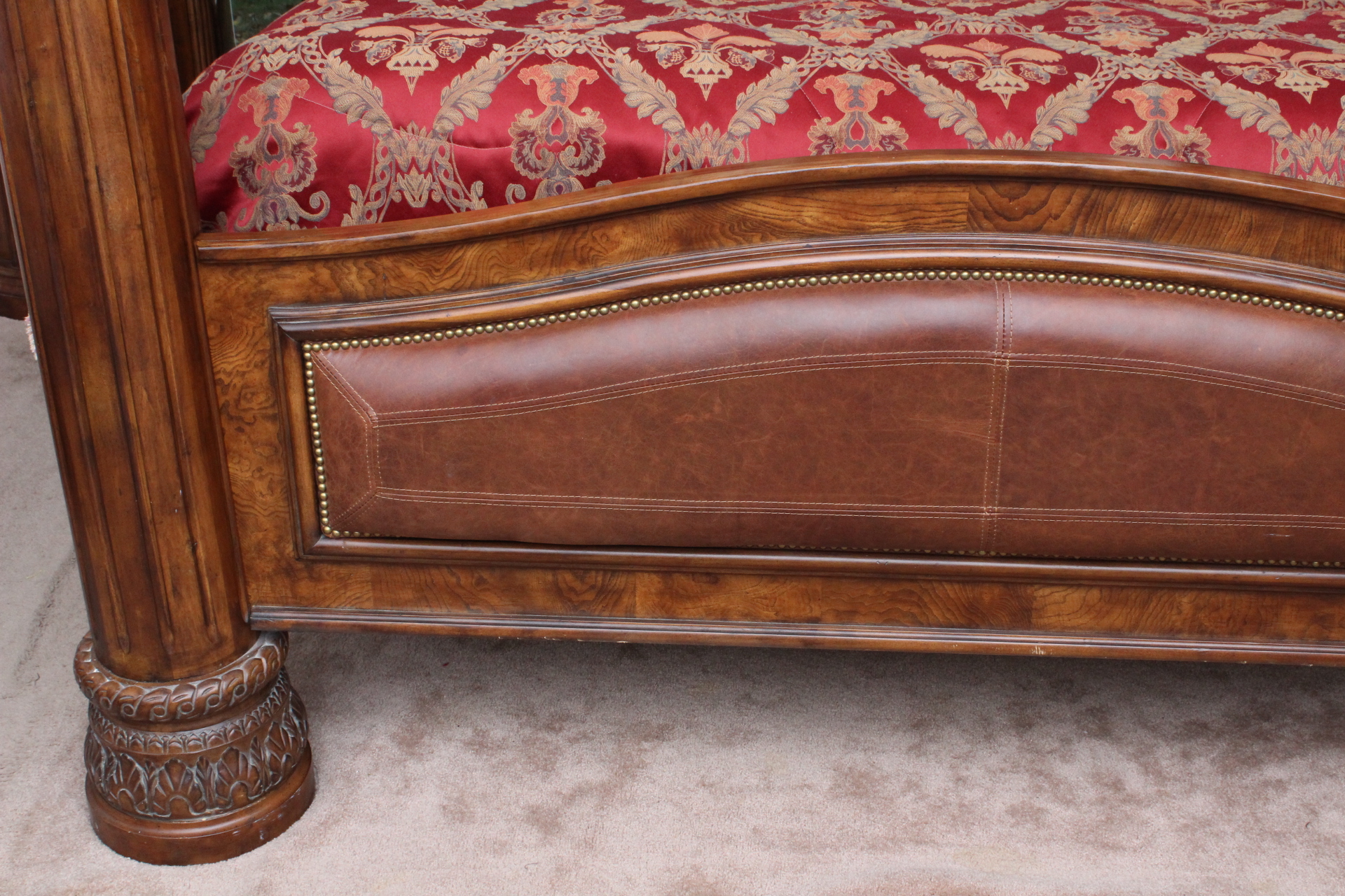 Collezione Europa Walnut Veneer and Wrought Iron California King Size Canopy Bed