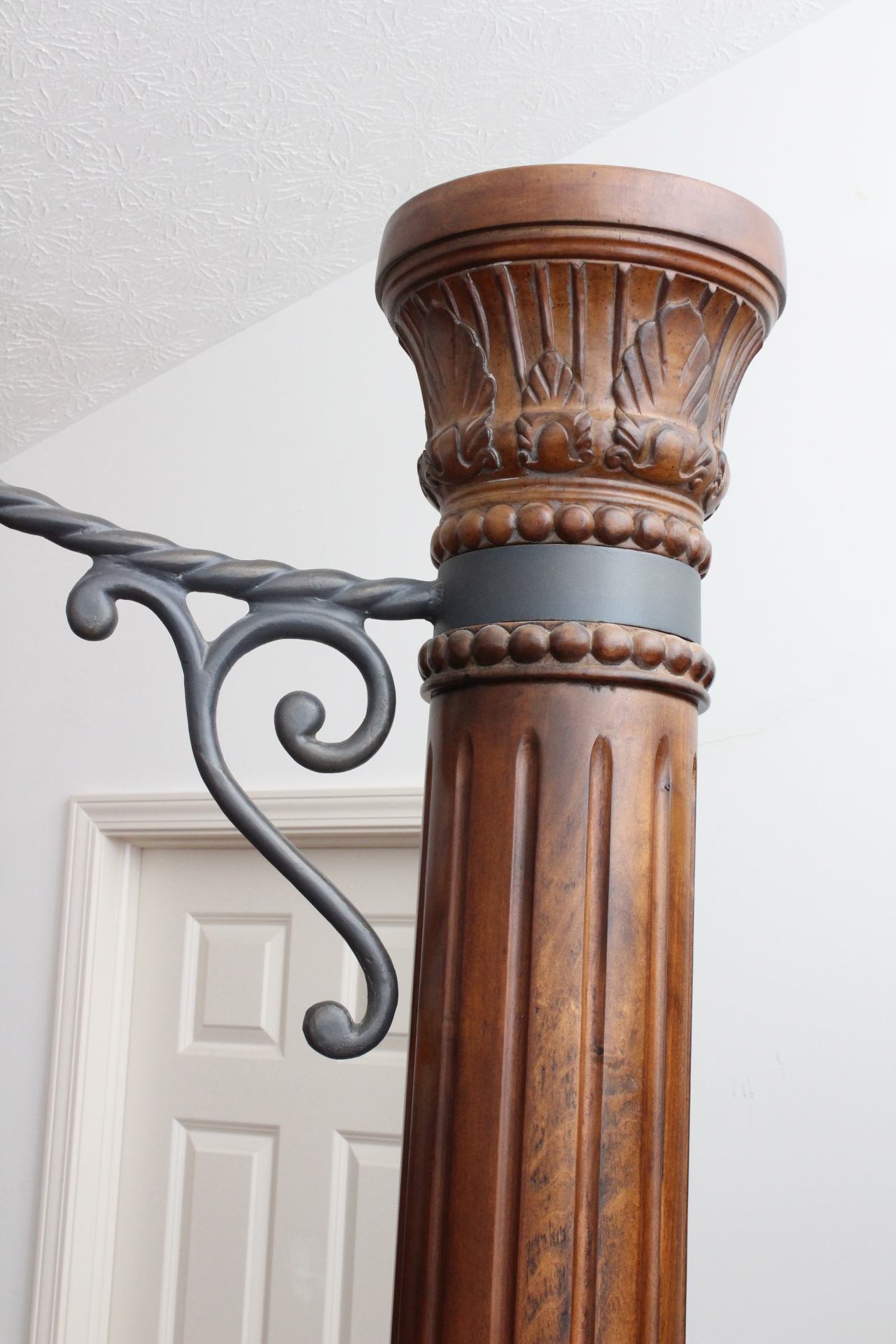 Collezione Europa Walnut Veneer and Wrought Iron California King Size Canopy Bed