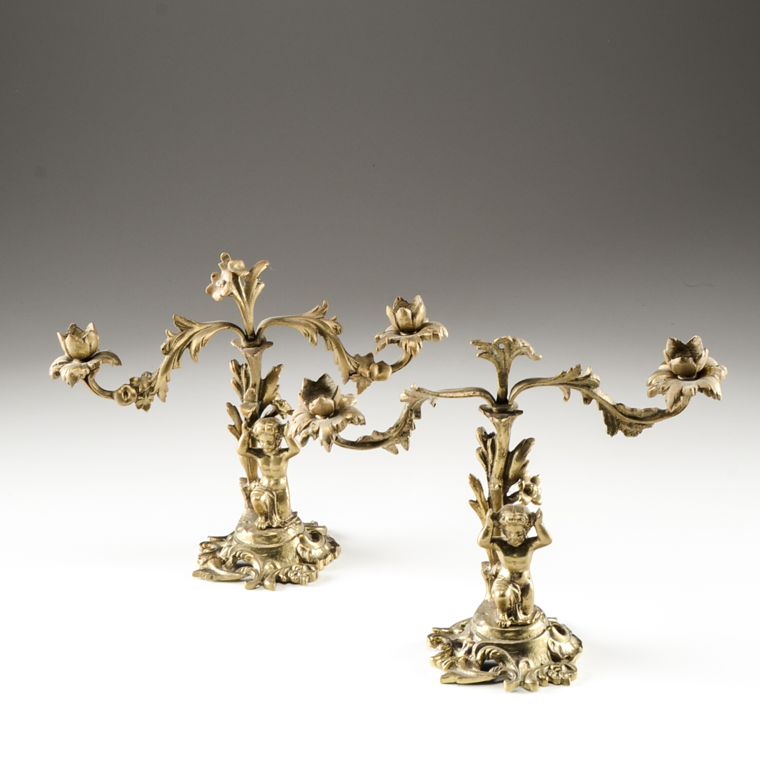 Pair of Brass Candelabras