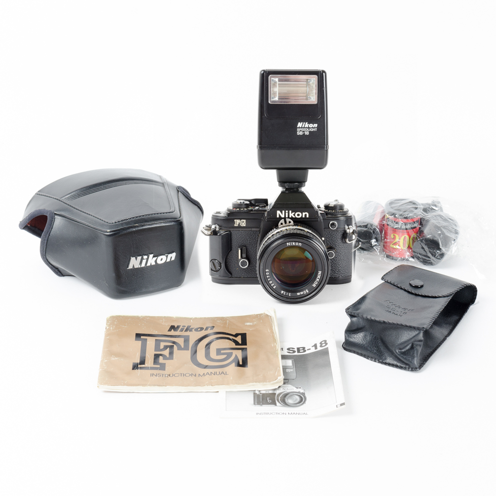 Nikon FG 35mm SLR Camera, Nikkor 50mm f/1.4 Lens and Accessories