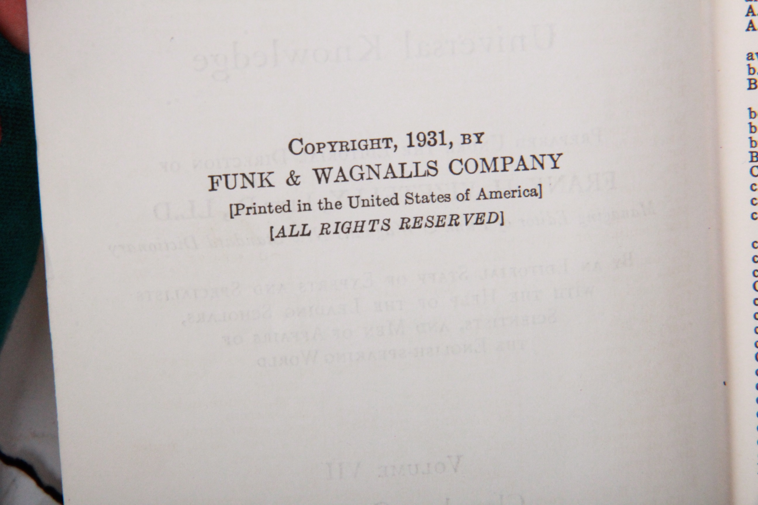 1931 Funk and Wagnalls New Standard Encyclopedia of Universal Knowledge
