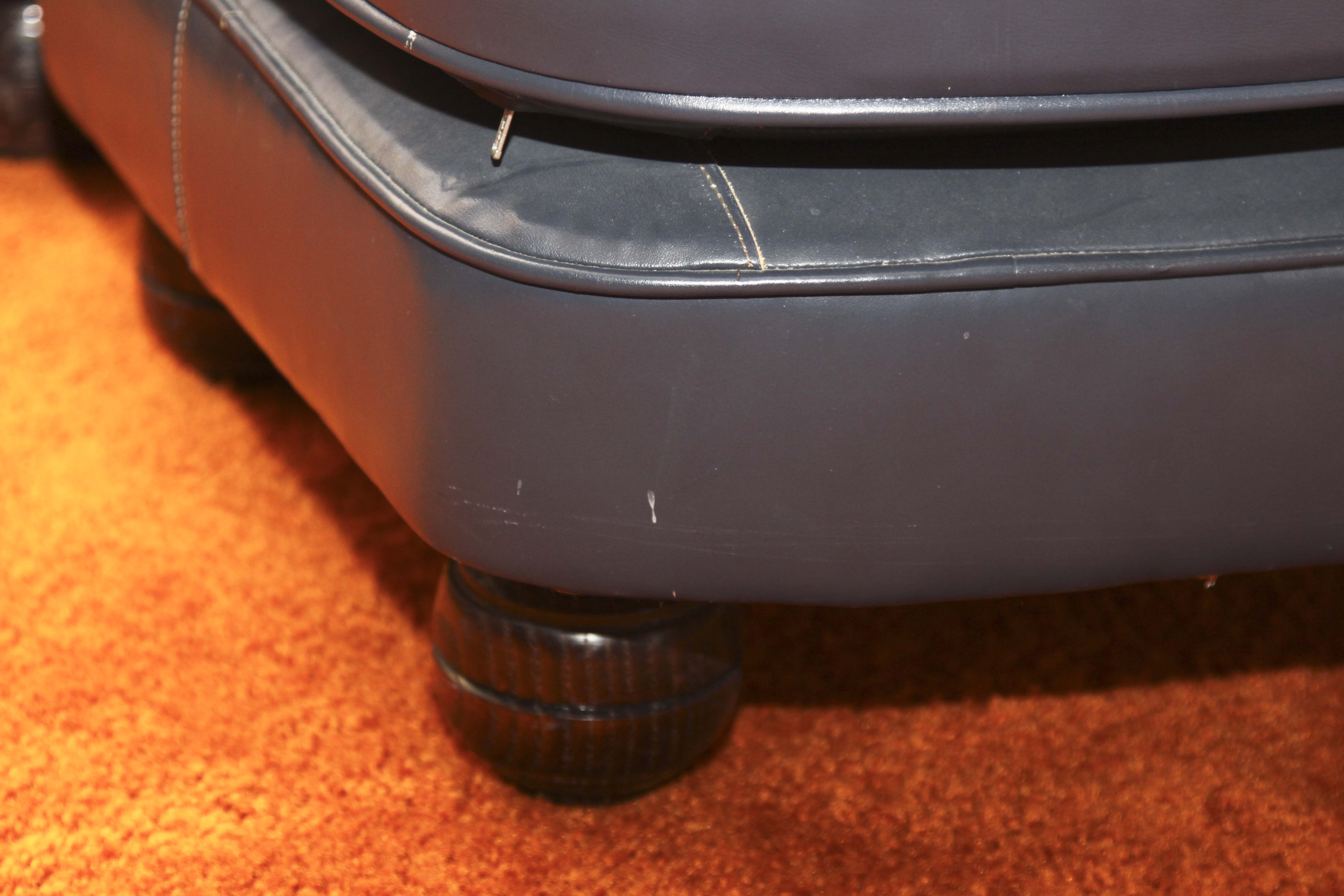 Navy Blue Leather Chair and Ottoman