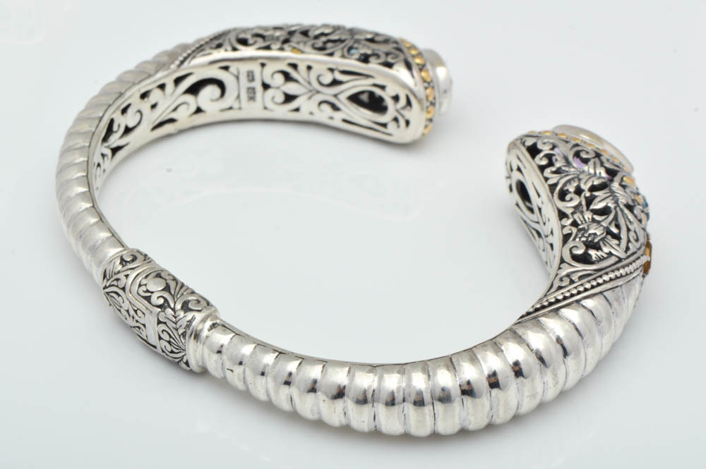 Robert Manse Sterling Silver, 18K Gold, Amethyst, Blue Topaz and Citrine Bangle Bracelet