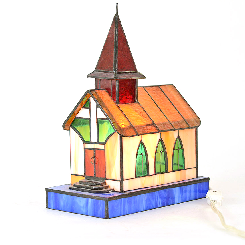 Stained Glass Church Shaped Lamp